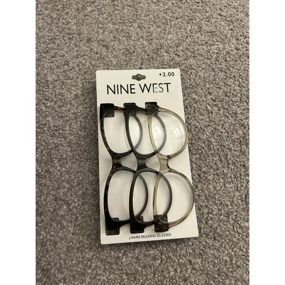 Nine West Reading Glass Women +2.00 Multi NEW 3 Pack Tortoise Black Grey Cat Eye